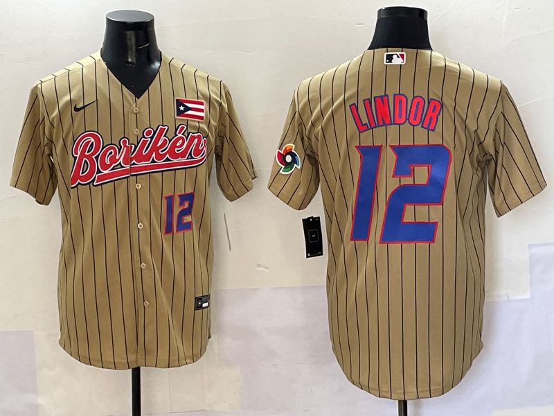 Men Puerto Rico #12 Lindor Brown Stripe Joint Name 2025 Nike MLB Jersey style 9